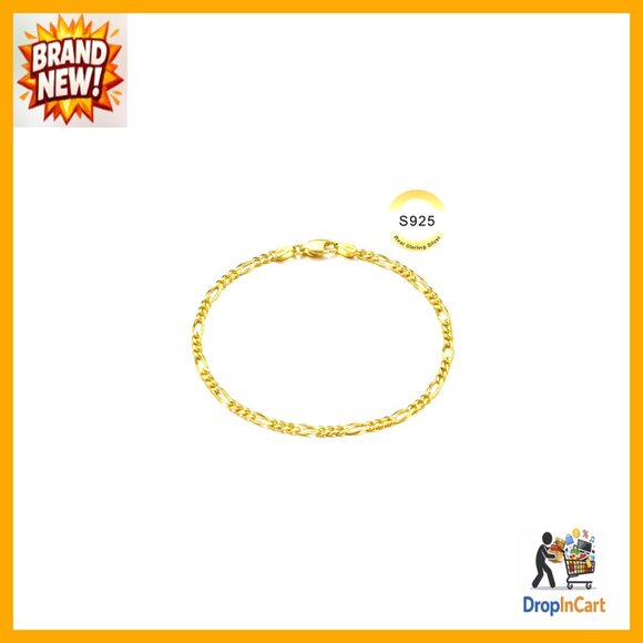 Sterling Silver Figaro Chain Bracelet Minimal Classic Elegant Jewelry Gift